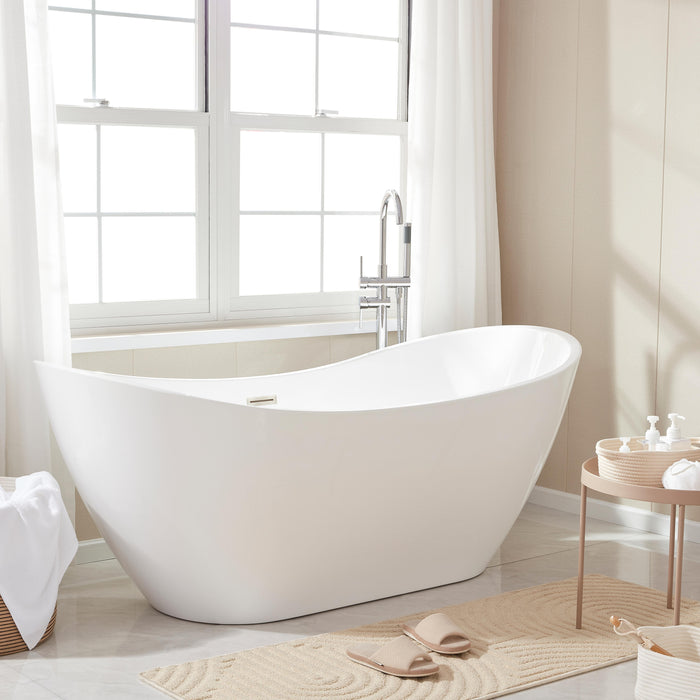 71" x 32" Modern Acrylic Oval Single Slipper Freestanding Soaking Bathtub with Brushed Nickel Drain - VA6517