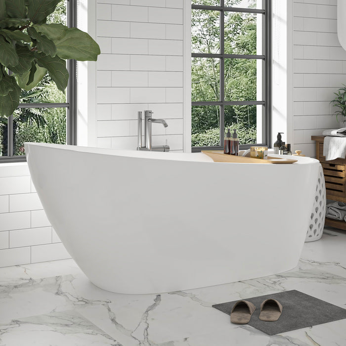 55"or 67" Freestanding Acrylic Bathtub Modern Stand Alone Soaking Tub