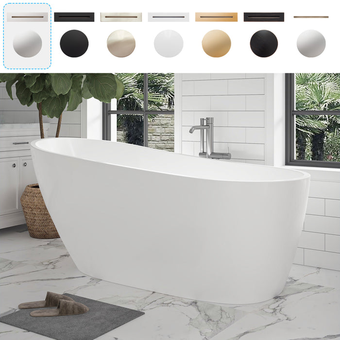 55"or 67" Freestanding Acrylic Bathtub Modern Stand Alone Soaking Tub