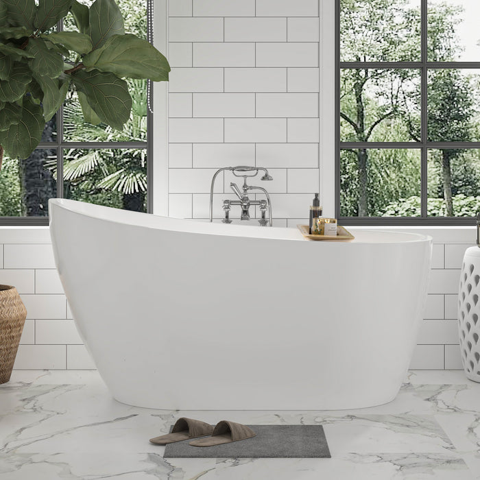 54" x 28" Freestanding Acrylic Bathtub, Contemporary Design Soaking Tub with Slotted Overflow and Pop-up Drain