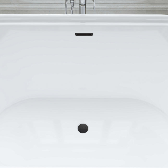67" x 31" Freestanding White Acrylic Bathtub, Modern Stand Alone Soaking Bathtub with Slotted Overflow and Pop-up Drain