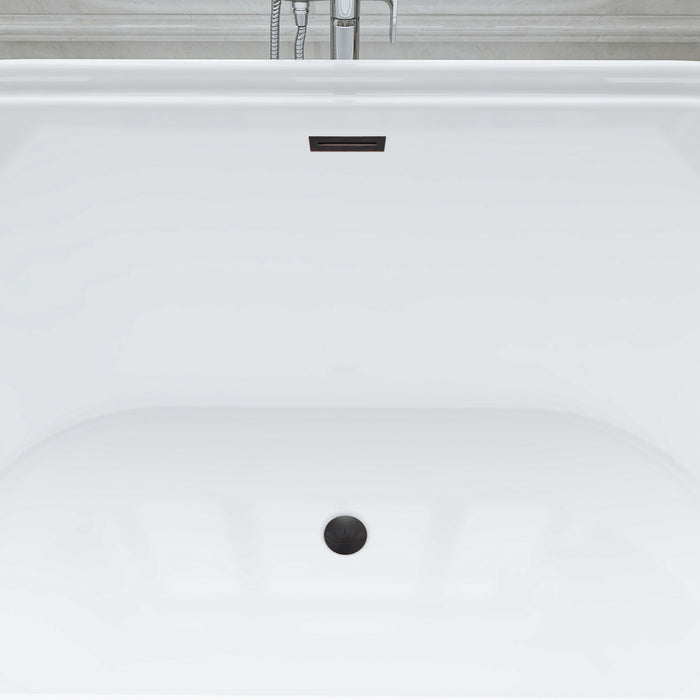 67" x 31" Freestanding White Acrylic Bathtub, Modern Stand Alone Soaking Bathtub with Slotted Overflow and Pop-up Drain