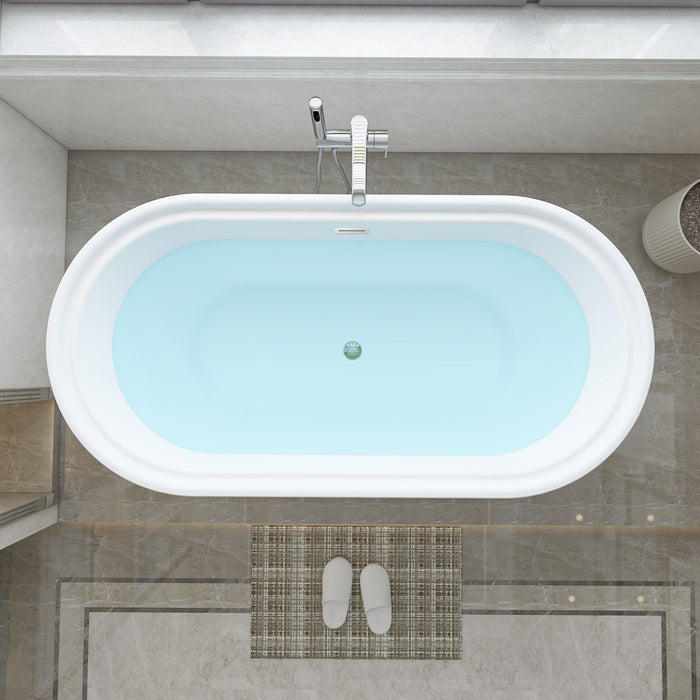 67" x 31" Freestanding White Acrylic Bathtub, Modern Stand Alone Soaking Bathtub with Slotted Overflow and Pop-up Drain