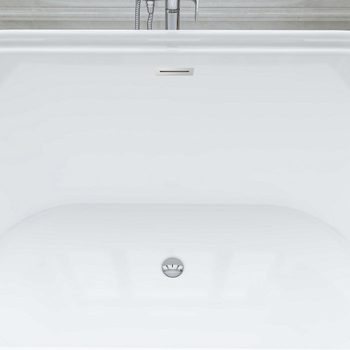67" x 31" Freestanding White Acrylic Bathtub, Modern Stand Alone Soaking Bathtub with Slotted Overflow and Pop-up Drain