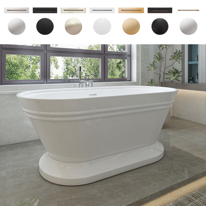 67" x 31" Freestanding White Acrylic Bathtub, Modern Stand Alone Soaking Bathtub with Slotted Overflow and Pop-up Drain