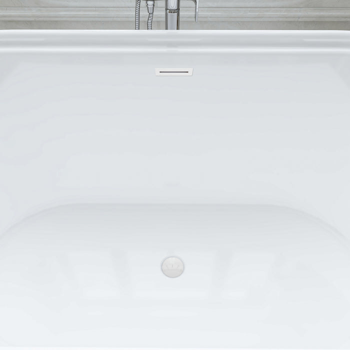 67" x 31" Freestanding White Acrylic Bathtub, Modern Stand Alone Soaking Bathtub with Slotted Overflow and Pop-up Drain