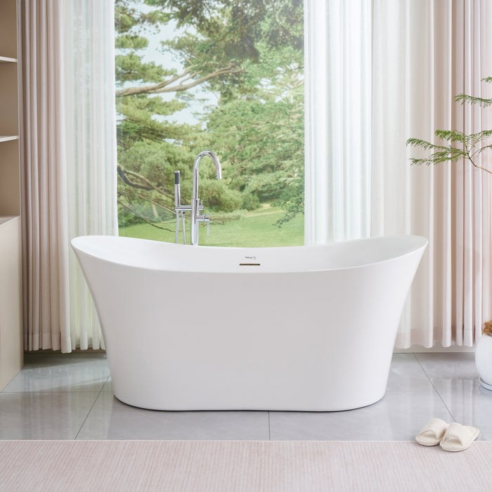 67" x 29" Freestanding Acrylic Bathtub, Modern Stand Alone Soaking Tub with Slotted Overflow and Pop-up Drain