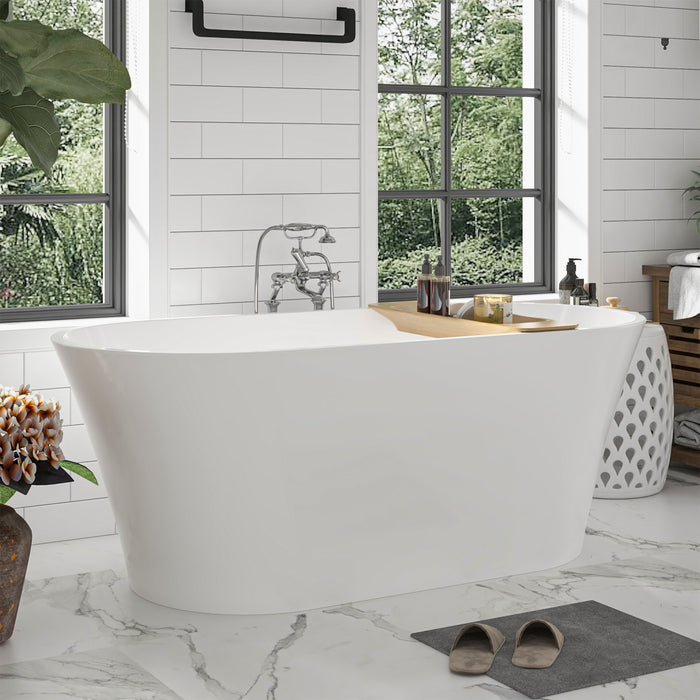 63" x 29.5" Freestanding Acrylic Bathtub, Modern Stand Alone Soaking Tub with Chrome Finish Easy to Install and Pop-up Drain