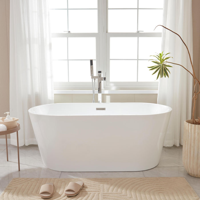 59" x 30" Freestanding Acrylic Bathtub, Modern Stand Alone Soaking Tub with Overflow and Pop-up Drain