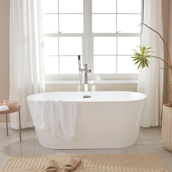 59" x 30" Freestanding Acrylic Bathtub, Modern Stand Alone Soaking Tub with Overflow and Pop-up Drain