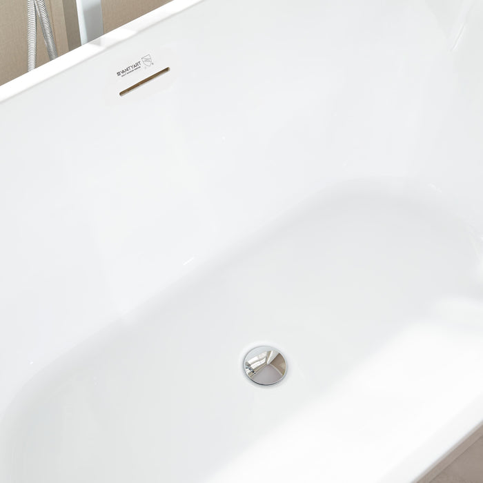 59" x 30" Freestanding Acrylic Bathtub, Modern Stand Alone Soaking Tub with Overflow and Pop-up Drain