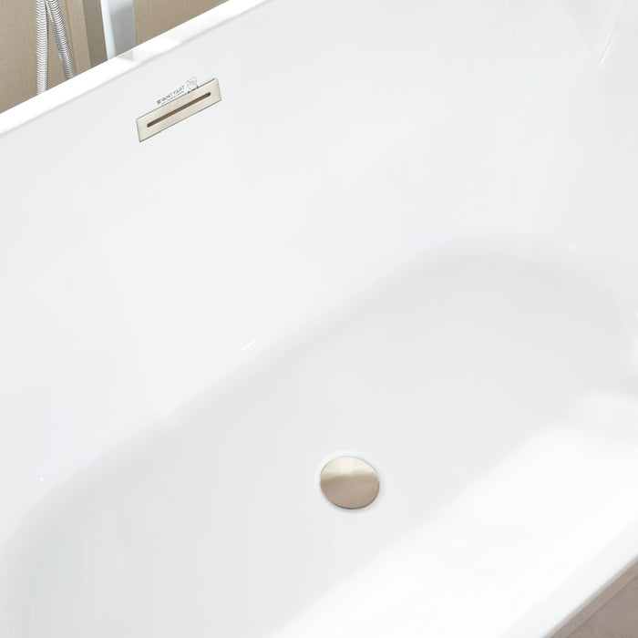 59" x 30" Freestanding Acrylic Bathtub, Modern Stand Alone Soaking Tub with Overflow and Pop-up Drain