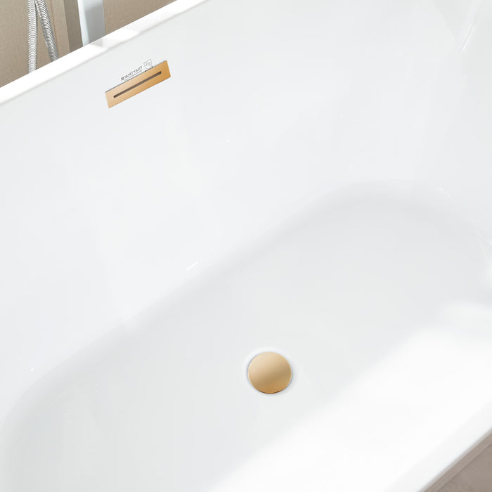 59" x 30" Freestanding Acrylic Bathtub, Modern Stand Alone Soaking Tub with Overflow and Pop-up Drain