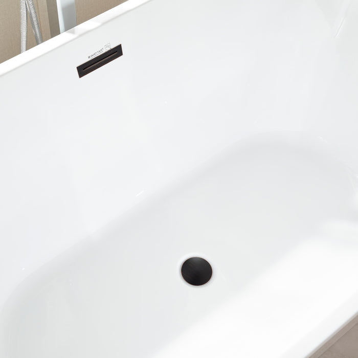 59" x 30" Freestanding Acrylic Bathtub, Modern Stand Alone Soaking Tub with Overflow and Pop-up Drain