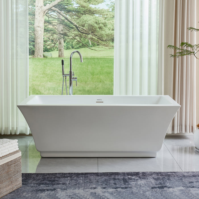 59" or 66.5" Acrylic Modern Stand Alone Soaking Tub, with Slotted Overflow and Pop-up Drain