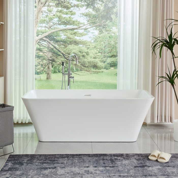 67" x 30" Freestanding Acrylic Bathtub, Modern Stand Alone Soaking Tub with Chrome Finish Slotted Overflow and Pop-up Drain