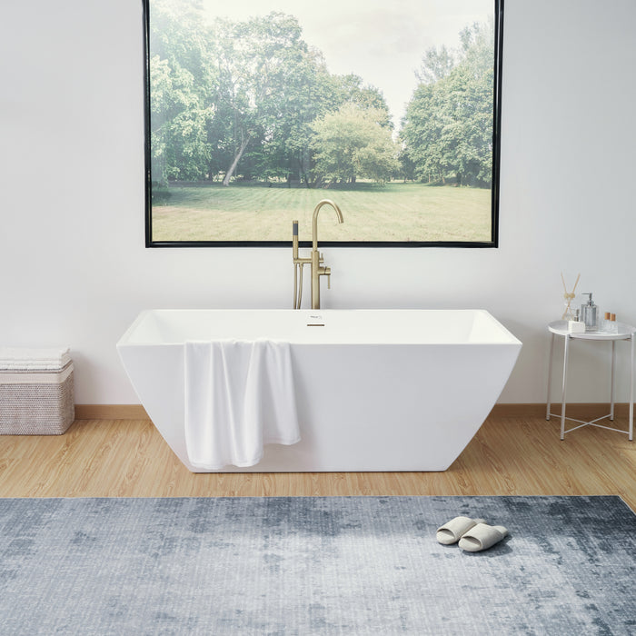 67" x 31" Modern Acrylic Rectangular Flat Bottom Freestanding Soaking Bathtub Center Drain VA6821-L