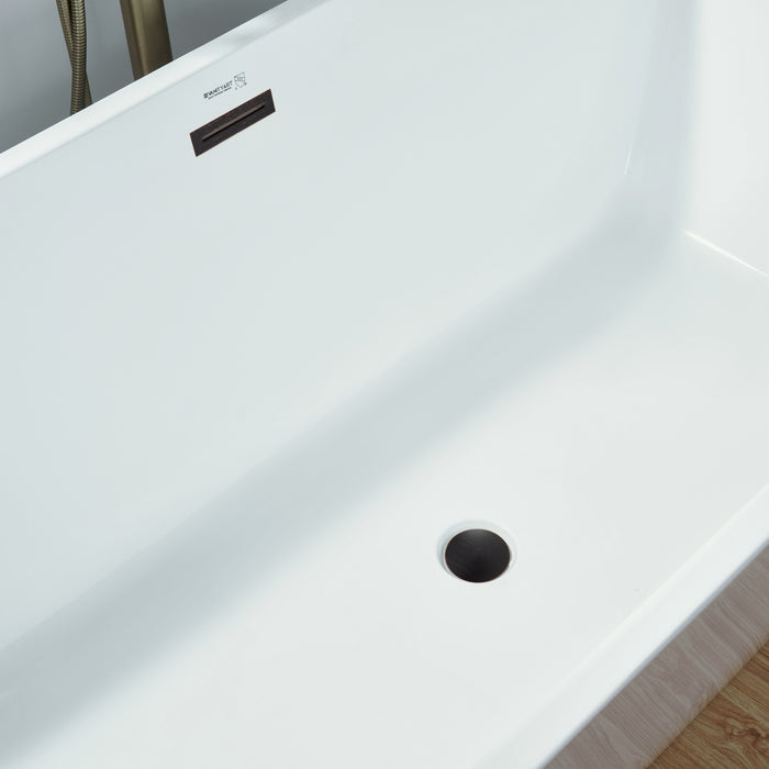 67" x 31" Modern Acrylic Rectangular Flat Bottom Freestanding Soaking Bathtub Center Drain VA6821-L