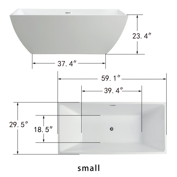 59" x 30" Freestanding Acrylic Soaking Bathtub, with Slotted Overflow & Pop-up Drain