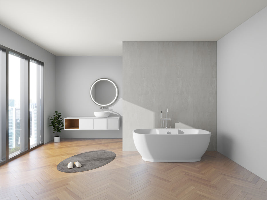 67" x 31" Modern Freestanding Acrylic Rectangular Double Ended Soaking Bathtub with Center Drain & Round Overflow VA6835-L