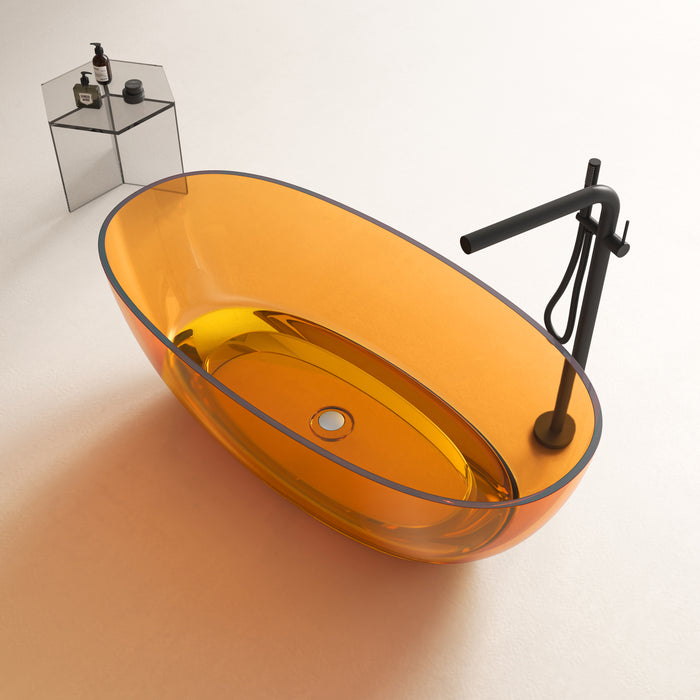 59" or 67” Oval Shaped Stone Resin Freestanding Bathtub, with Polished Chrome Pop Up Drain