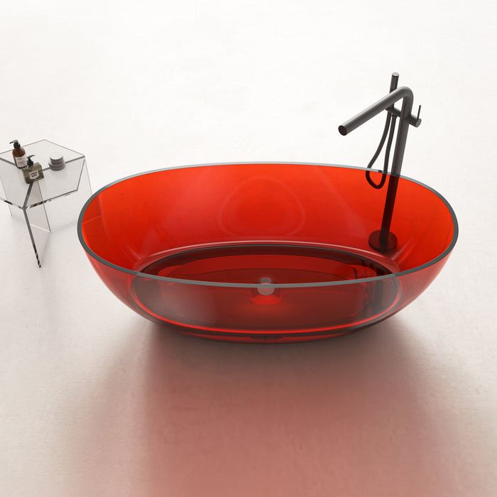 59" or 67” Oval Shaped Stone Resin Freestanding Bathtub, with Polished Chrome Pop Up Drain