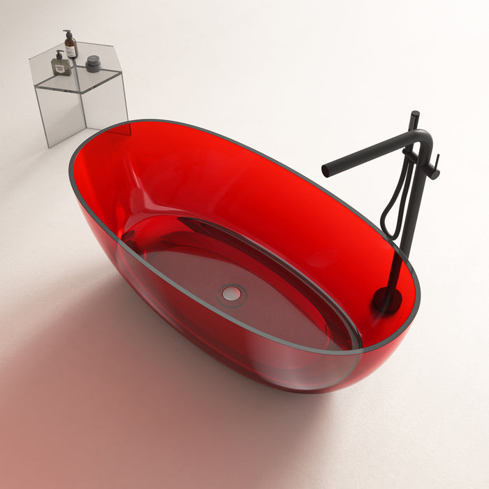 59" or 67” Oval Shaped Stone Resin Freestanding Bathtub, with Polished Chrome Pop Up Drain