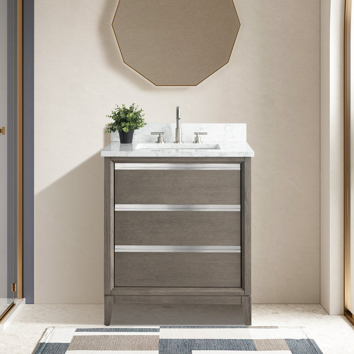 30" Single Sink Modern Freestanding Solid Wood Bathroom Vanity Set with Ariston White Engineered Marble Top – Storage Cabinet with Soft-Closing Drawers VA8030