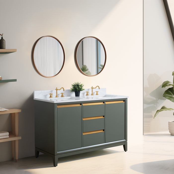 54" Double Sink Bathroom Vanity with Engineered Marble Top, With Soft Closing Doors