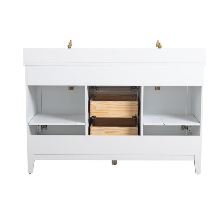 54" Double Sink Bathroom Vanity with Engineered Marble Top, With Soft Closing Doors