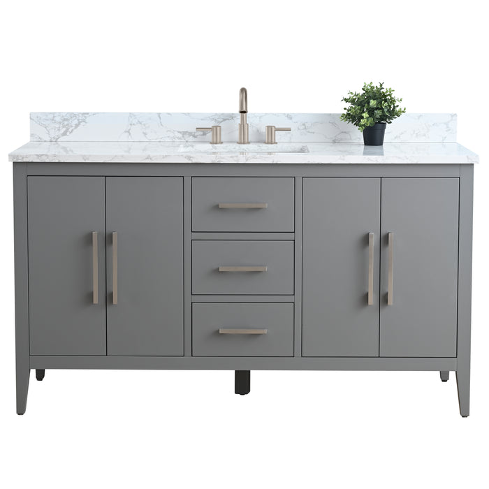 60” Single Sink Bathroom Vanity Cabinet with Engineered Marble Top - HomeBeyond