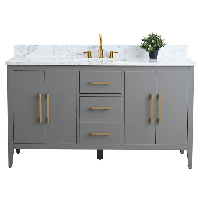 60” Single Sink Bathroom Vanity Cabinet with Engineered Marble Top - HomeBeyond