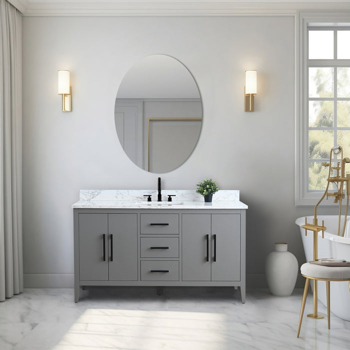 60” Single Sink Bathroom Vanity Cabinet with Engineered Marble Top - HomeBeyond