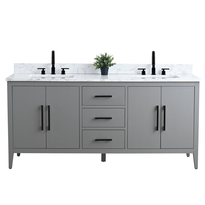 72” Double Sink Bathroom Vanity Cabinet with Engineered Marble Top - HomeBeyond