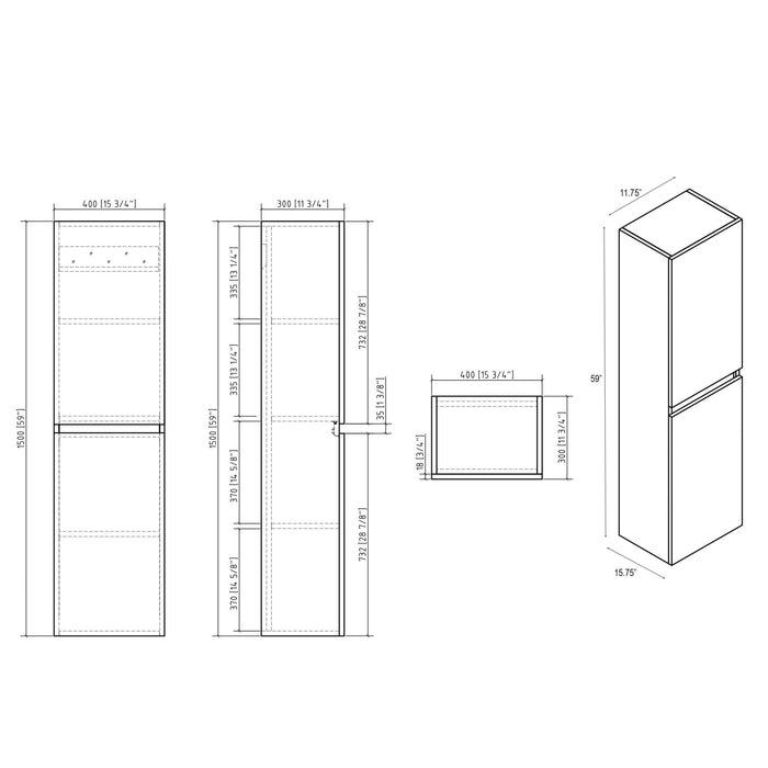 Annecy 16" W x 59" H Wall Mounted Bathroom Cabinet Glossy Finish - HomeBeyond