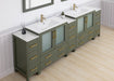 Brescia 108" Double Sink Modern Bathroom Vanity Set, 2 Shelves, 13 Drawers - Ceramic Top & Bathroom Cabinet with Two Free Mirrors - HomeBeyond