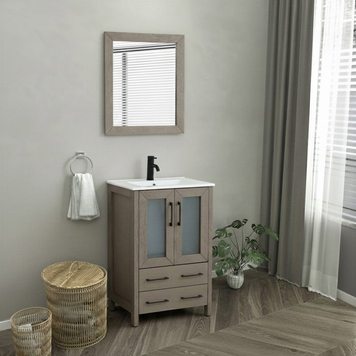 Brescia 24" Single Sink Bathroom Vanity Set, 2 Large Folding Doors 1 Shelf Ceramic Top with Free Mirror - HomeBeyond