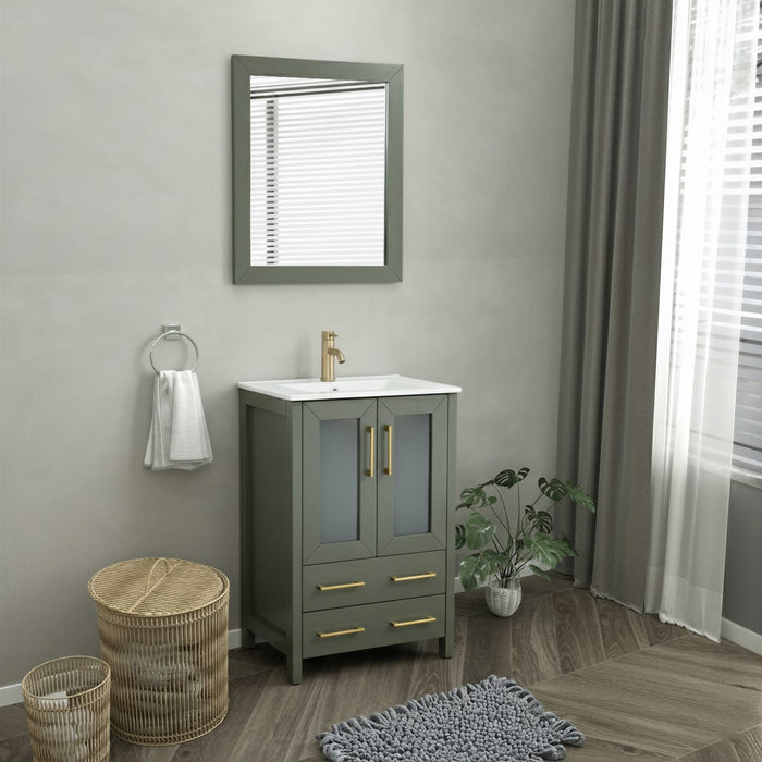 Brescia 24" Single Sink Bathroom Vanity Set, 2 Large Folding Doors 1 Shelf Ceramic Top with Free Mirror - HomeBeyond