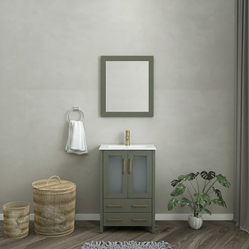 Brescia 24" Single Sink Bathroom Vanity Set, 2 Large Folding Doors 1 Shelf Ceramic Top with Free Mirror - HomeBeyond