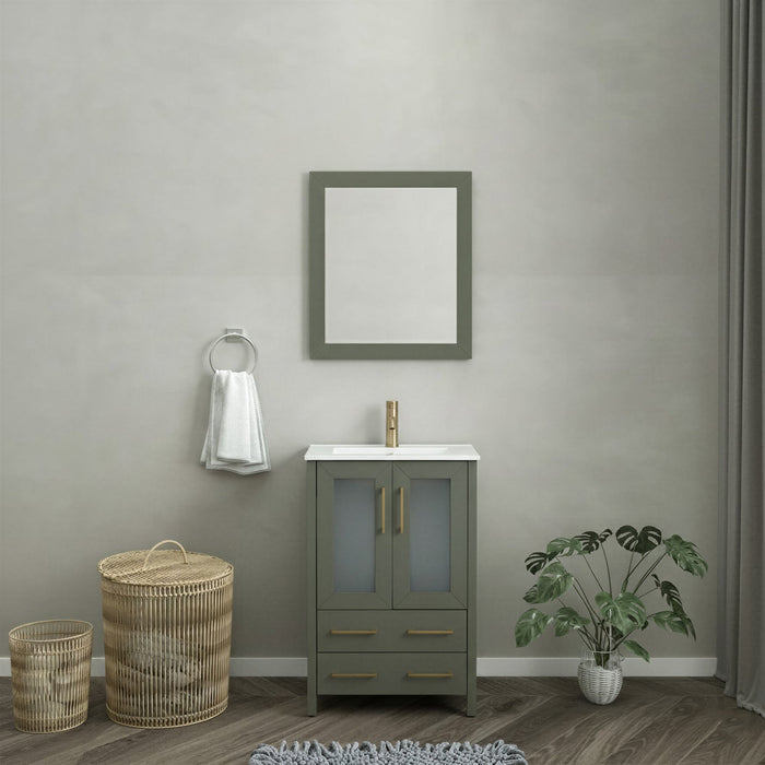 Brescia 24" Single Sink Bathroom Vanity Set, 2 Large Folding Doors 1 Shelf Ceramic Top with Free Mirror - HomeBeyond