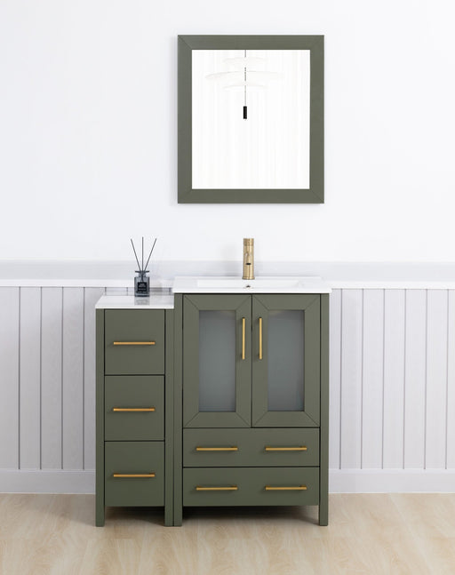Brescia 36" Single Sink Modern Bathroom Vanity Combo Set, 1 Side Cabinet 1 Shelf Ceramic Top Bathroom Cabinet with Free Mirror - HomeBeyond