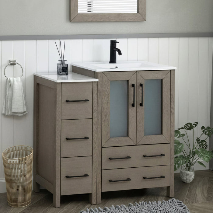 Brescia 36" Single Sink Modern Bathroom Vanity Combo Set, 1 Side Cabinet 1 Shelf Ceramic Top Bathroom Cabinet with Free Mirror - HomeBeyond