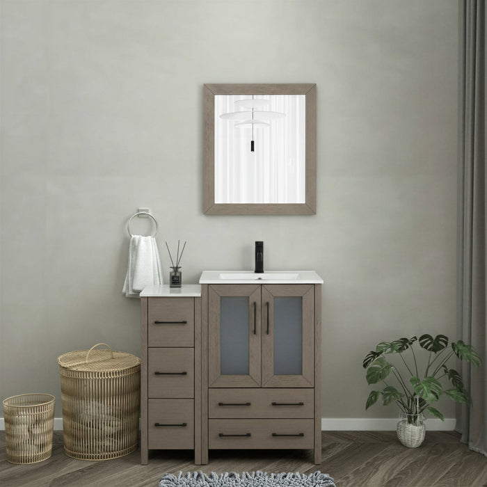 Brescia 36" Single Sink Modern Bathroom Vanity Combo Set, 1 Side Cabinet 1 Shelf Ceramic Top Bathroom Cabinet with Free Mirror - HomeBeyond