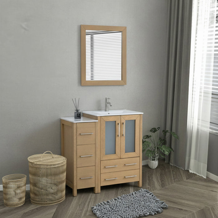 Brescia 36" Single Sink Modern Bathroom Vanity Combo Set, 1 Side Cabinet 1 Shelf Ceramic Top Bathroom Cabinet with Free Mirror - HomeBeyond