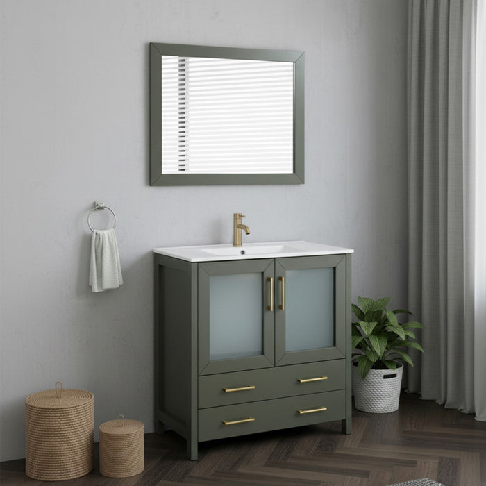 Brescia 36" Single Sink Modern Bathroom Vanity Set, 1 Shelf 2 Drawers Ceramic Top and Bathroom Cabinet with Free Mirror - HomeBeyond