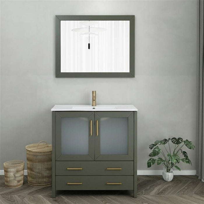 Brescia 36" Single Sink Modern Bathroom Vanity Set, 1 Shelf 2 Drawers Ceramic Top and Bathroom Cabinet with Free Mirror - HomeBeyond