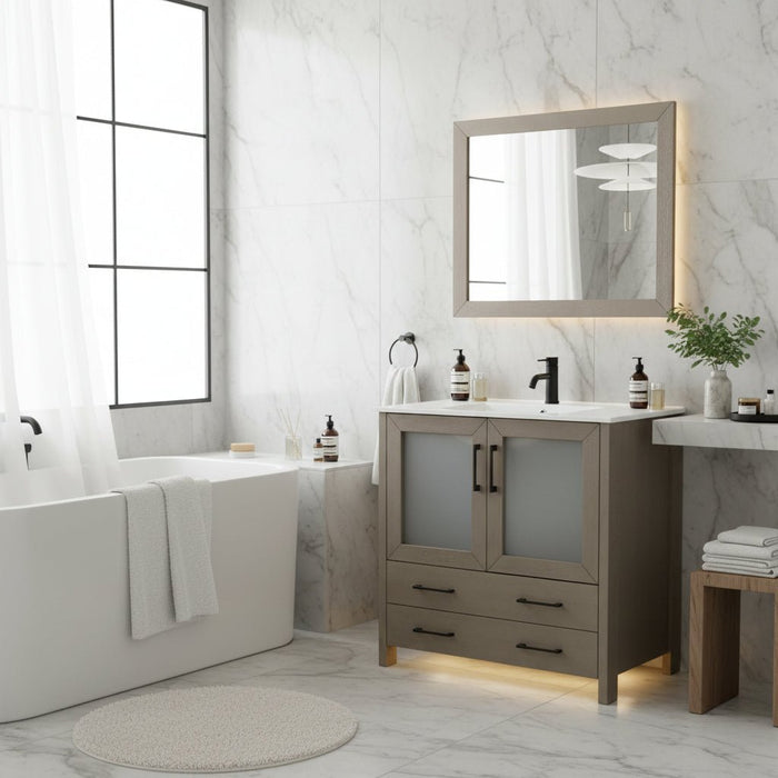 Brescia 36" Single Sink Modern Bathroom Vanity Set, 1 Shelf 2 Drawers Ceramic Top and Bathroom Cabinet with Free Mirror - HomeBeyond