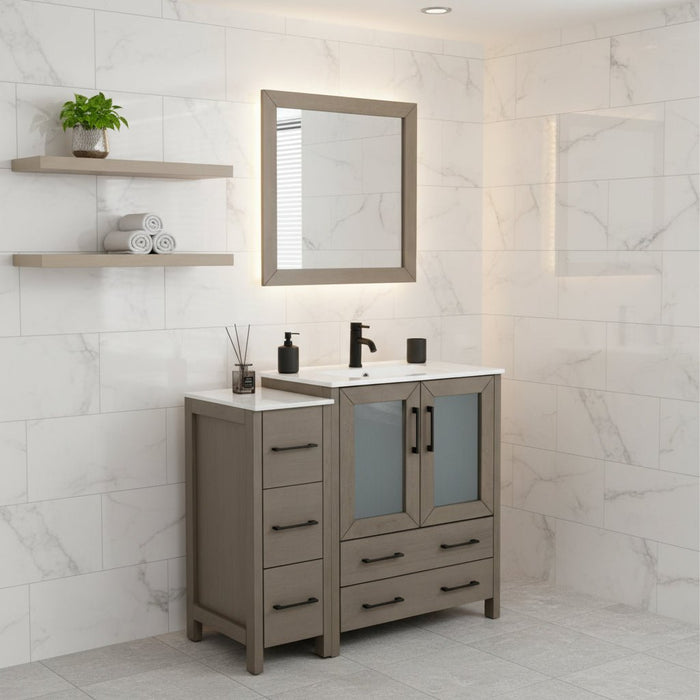 Brescia 42" Single Sink Bathroom Vanity Set and Mirror, 2 Doors, 5 Drawers with White Ceramic Top Perfect Bathroom Organizer - HomeBeyond