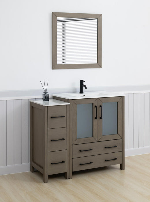 Brescia 42" Single Sink Bathroom Vanity Set and Mirror, 2 Doors, 5 Drawers with White Ceramic Top Perfect Bathroom Organizer - HomeBeyond