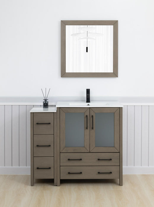 Brescia 42" Single Sink Bathroom Vanity Set and Mirror, 2 Doors, 5 Drawers with White Ceramic Top Perfect Bathroom Organizer - HomeBeyond